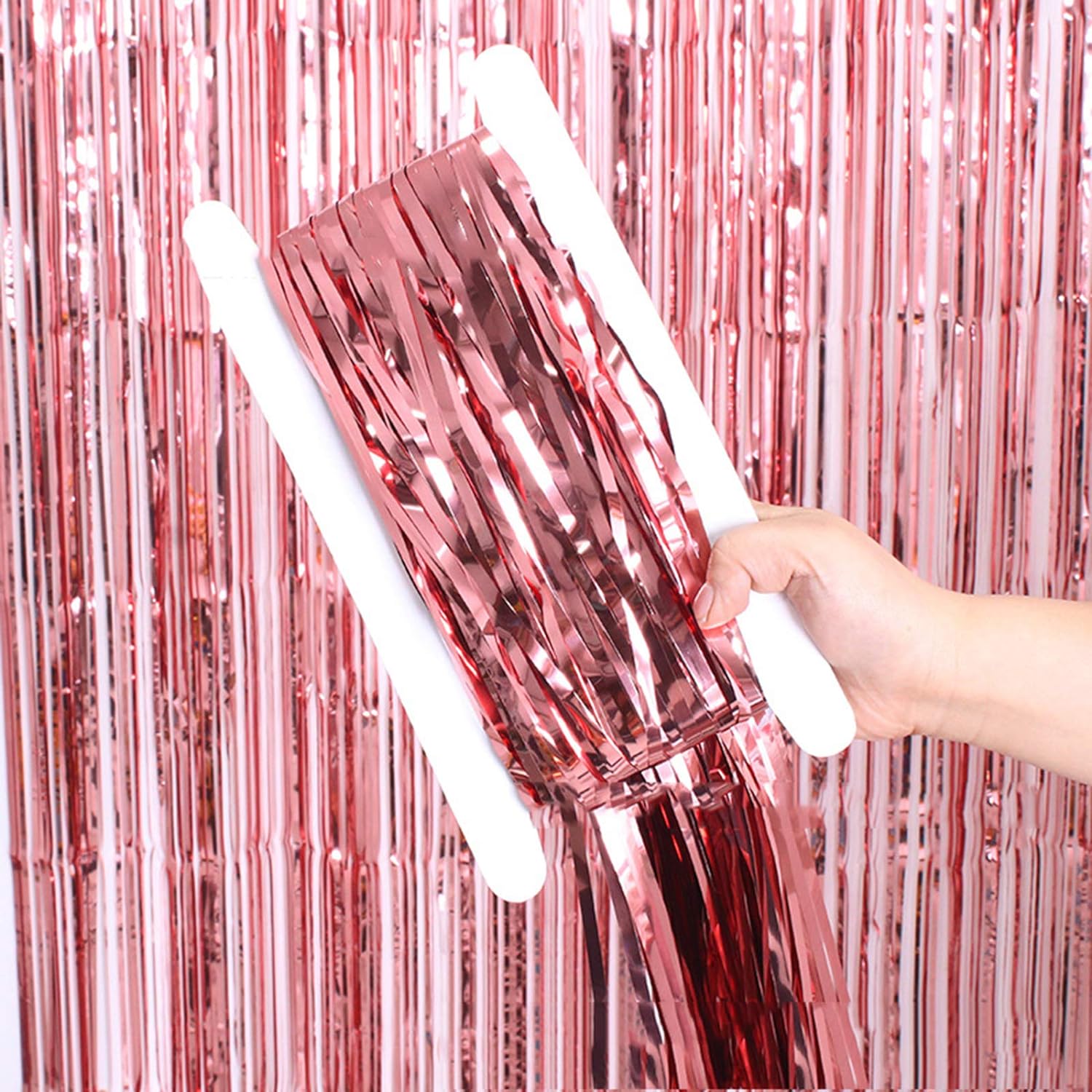 Rose Gold Color Extra Metalized Shiny Fringed Backdrop Curtain Imported A Quality 1x2 Meters