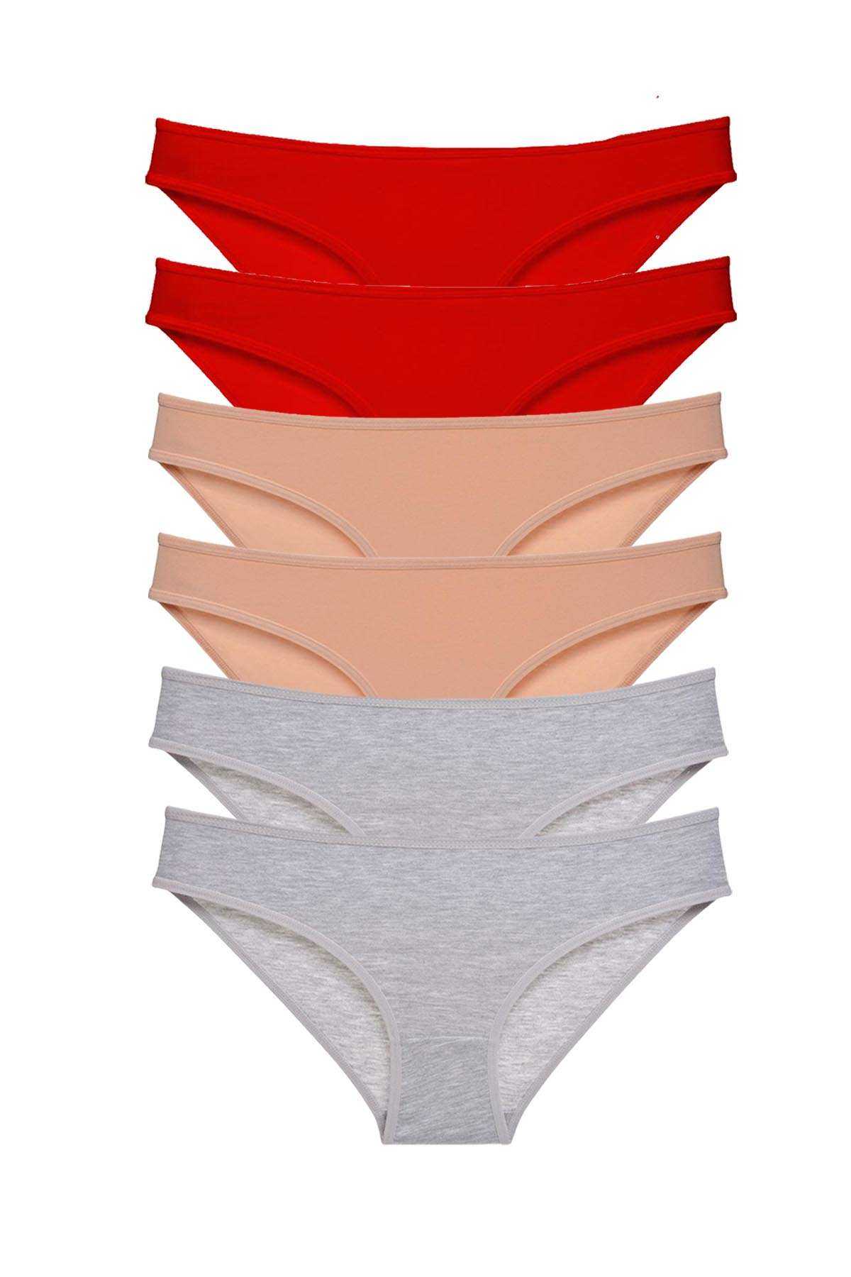 6pcs Eco Set Lycra Women Slip Panties Red Skin Gray