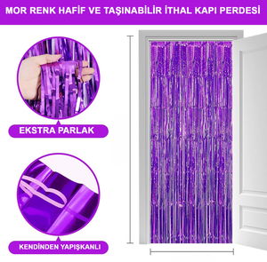 Purple Color Extra Metalized Shiny Fringed Backdrop Curtain Imported A Quality 1x2 Meters