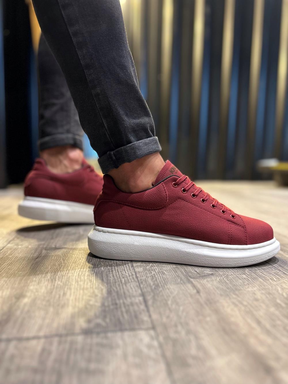 High Sole Casual Shoes Burgundy (White Sole)