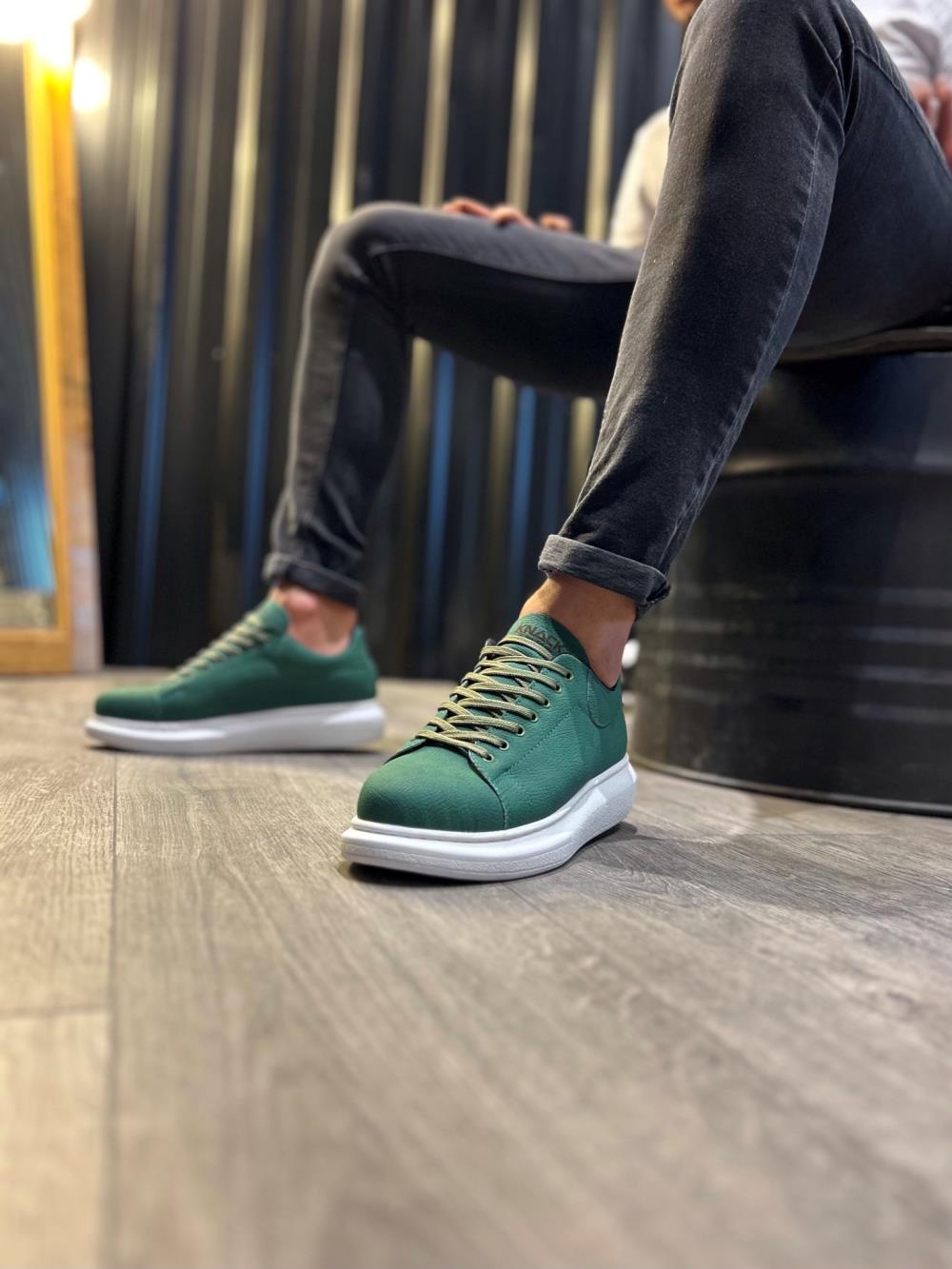 High Sole Casual Shoes Green (White Sole)