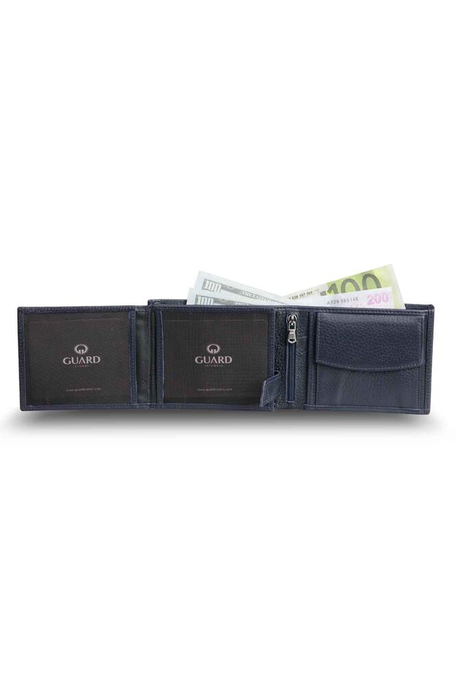 Navy Blue Leather Men's Wallet with Coin Compartment