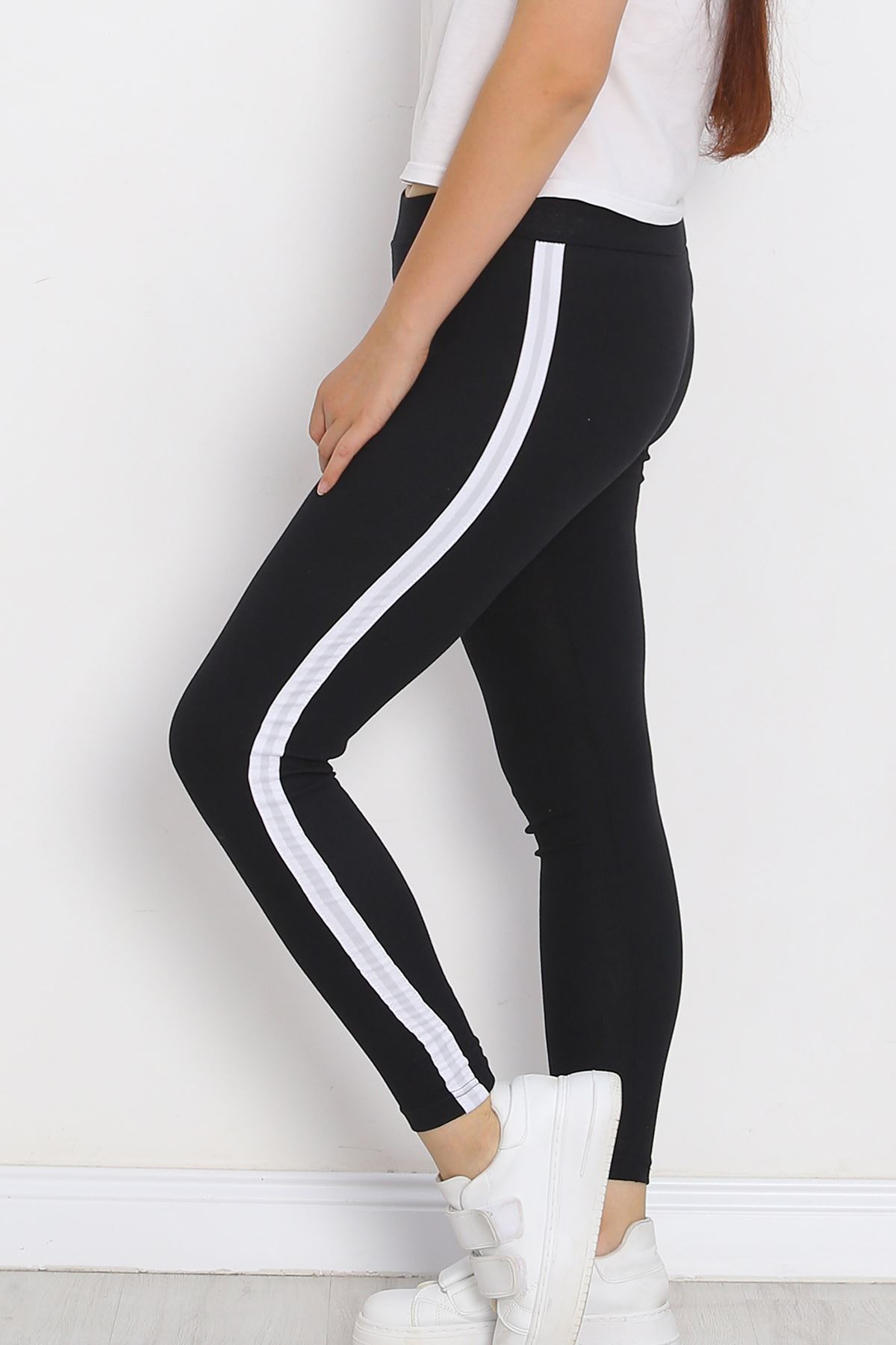 Battal Size Striped Leggings Black and White