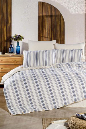 Organic Double Duvet Cover Set Line Blues