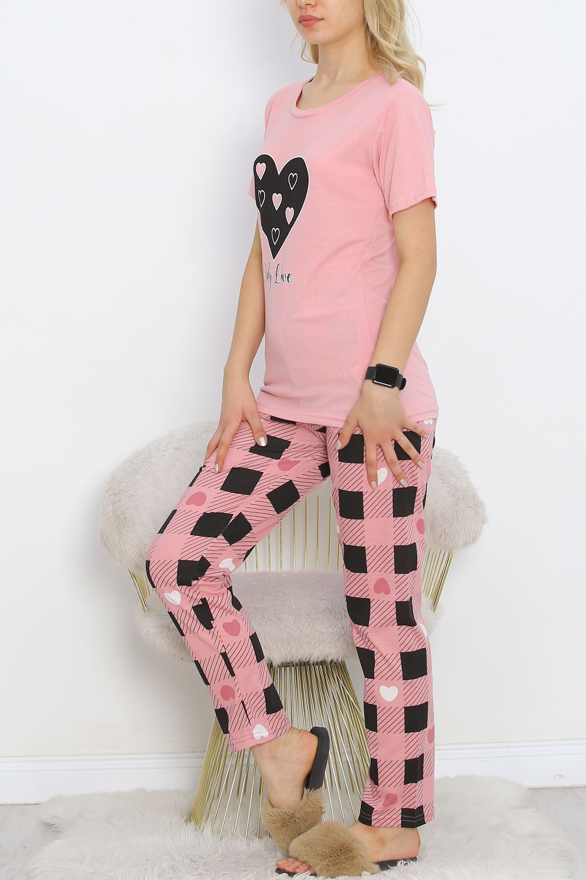 Patterned Pajama Set Powder Black