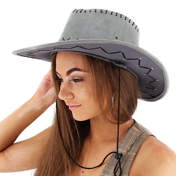 Lace-up Kids Oversized Nubuck Suede Cowboy Hat Dark Grey Color