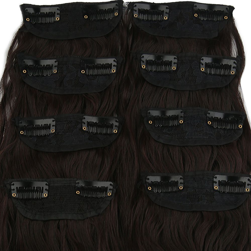 Kanekalon Fiber Synthetic Embossed Wavy 8 Piece Hair Snaps / Dark Brown