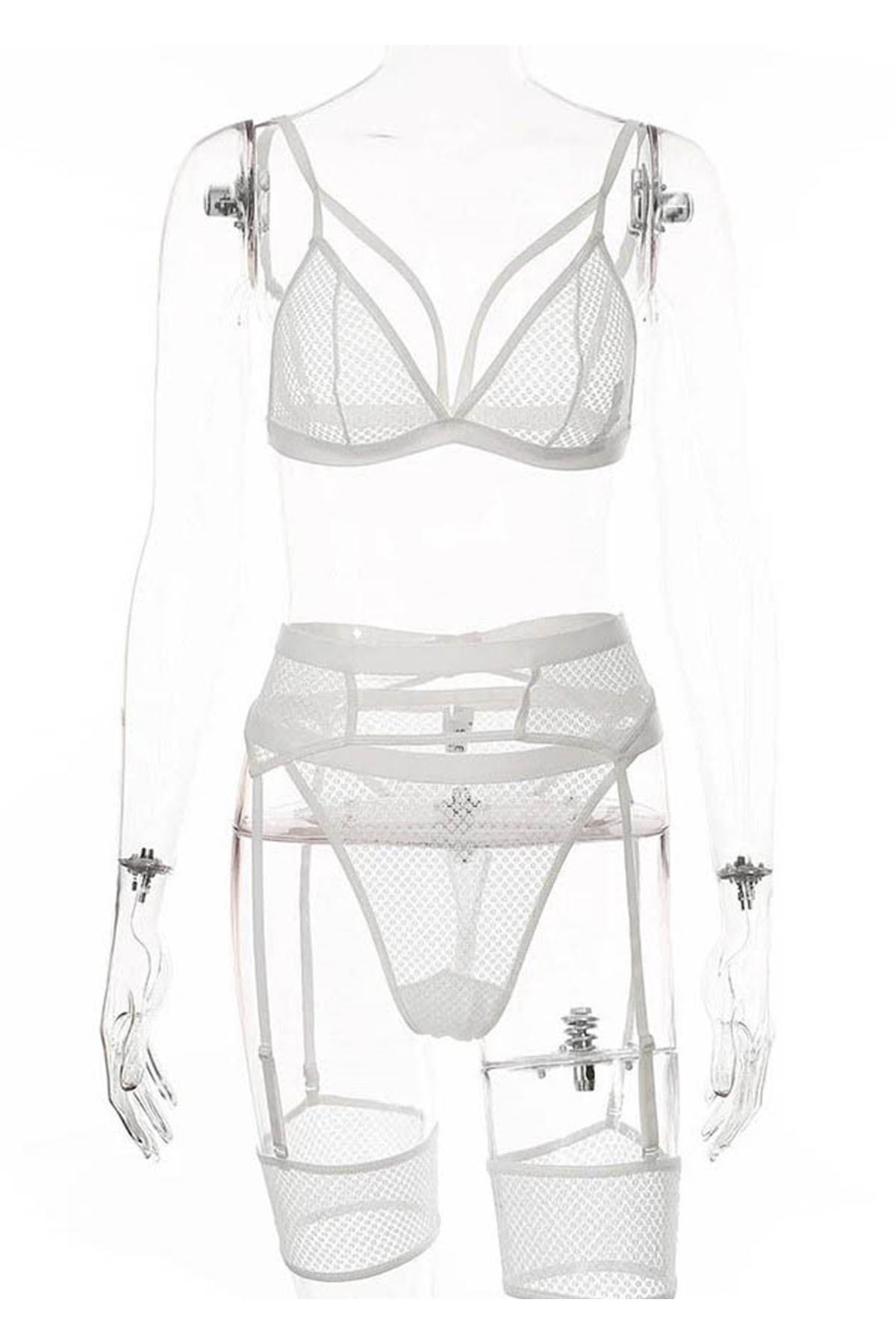 White Fancy Mesh Garter Set