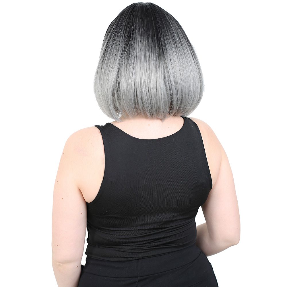 Kanekalon Fiber Synthetic Wig / Black / Gray Ombré with Short Cut Special Bangs