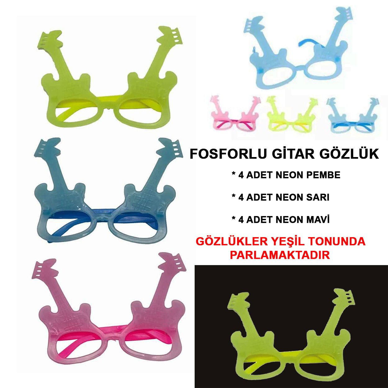 Phosphorescent Guitar Model Glow Party Glasses Glow In The Dark Glasses 12Pcs