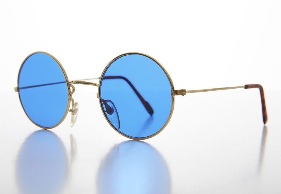 Round Glass John Lennon Style Blue Glasses with Gold Frame