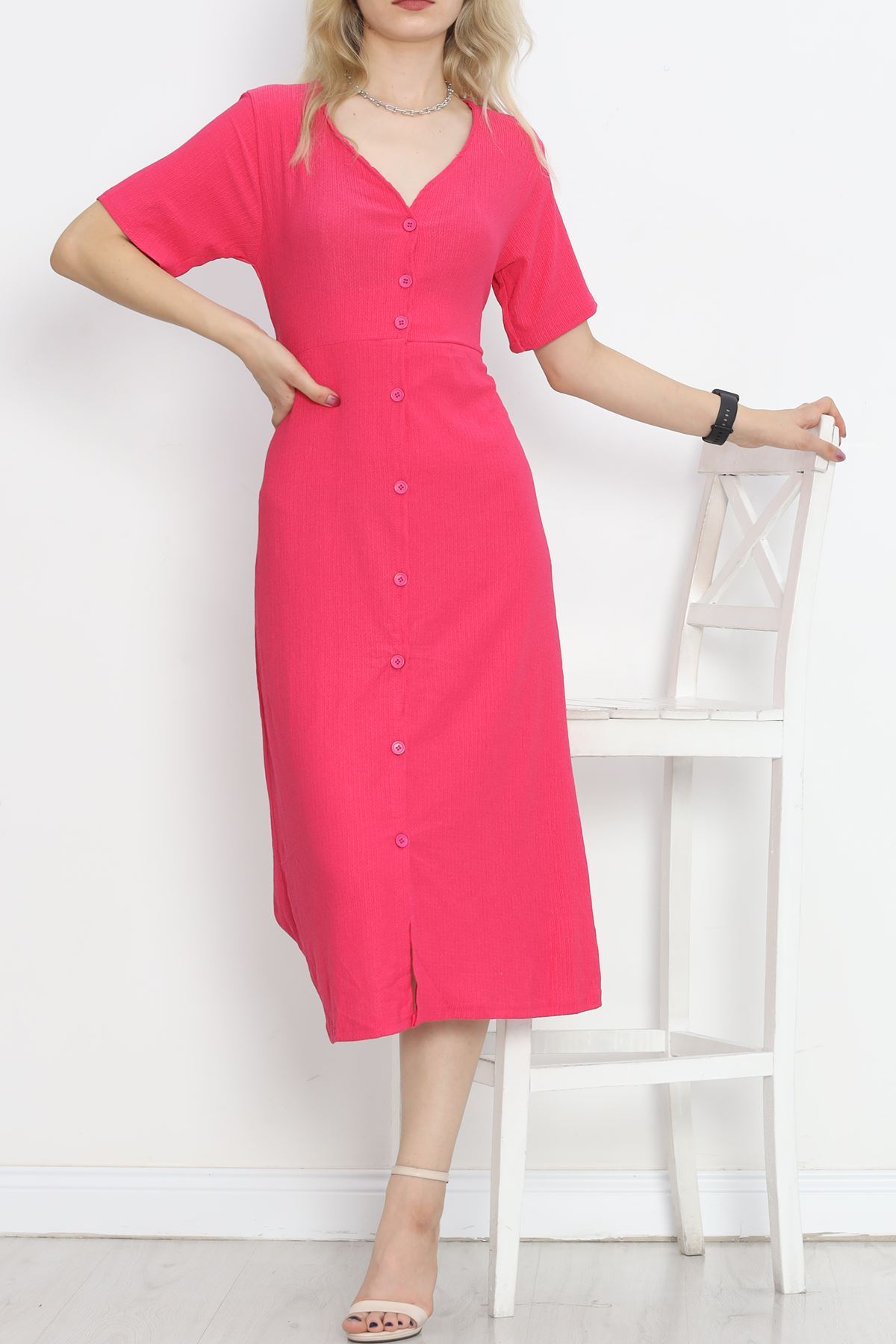 Button Front Dress Fuchsia