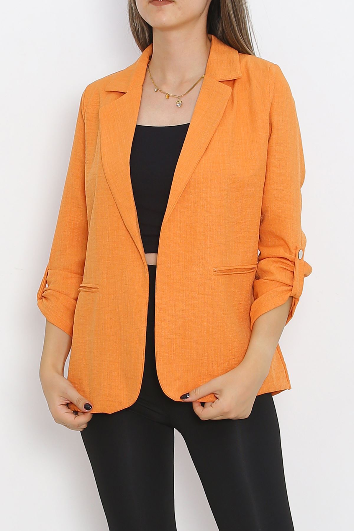 Spring Jacket with Sleeve Buttons Orange