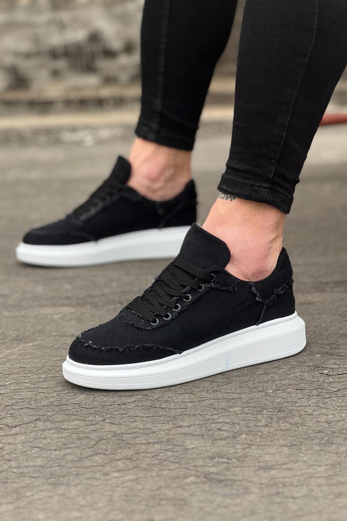 8 Black Denim Fabric Men's Casual Shoes