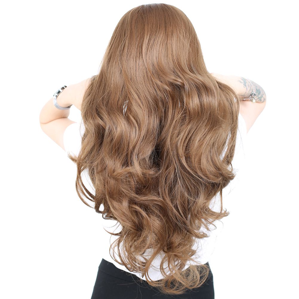 Super Dense Wavy Kanekalon Fiber Synthetic Long Bangs Wig / Auburn