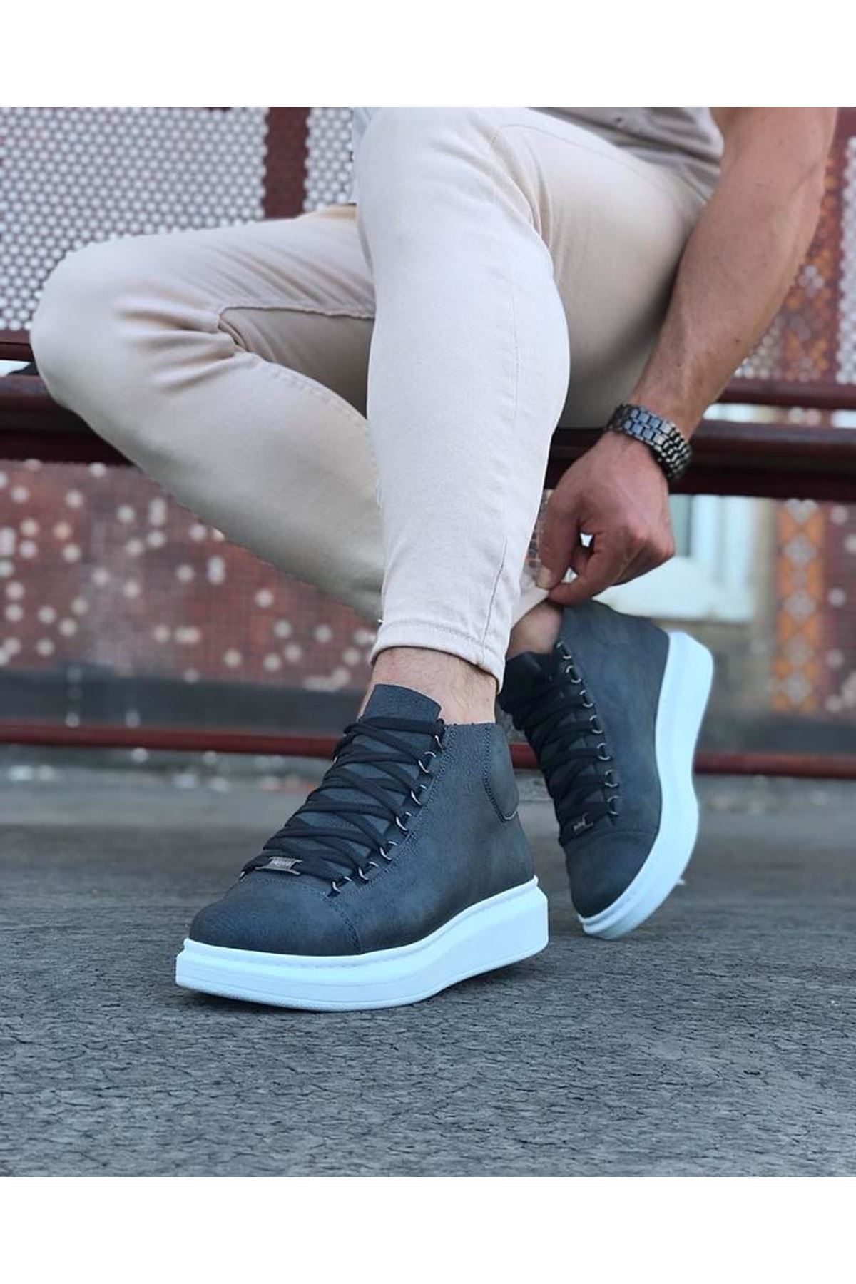 Gray Lace-up Sneakers Ankle Boots