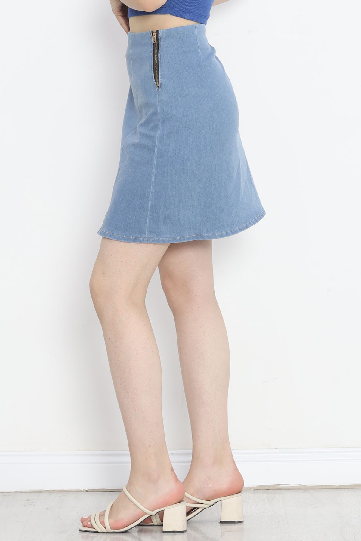 Denim Skirt with Slits Light Blue