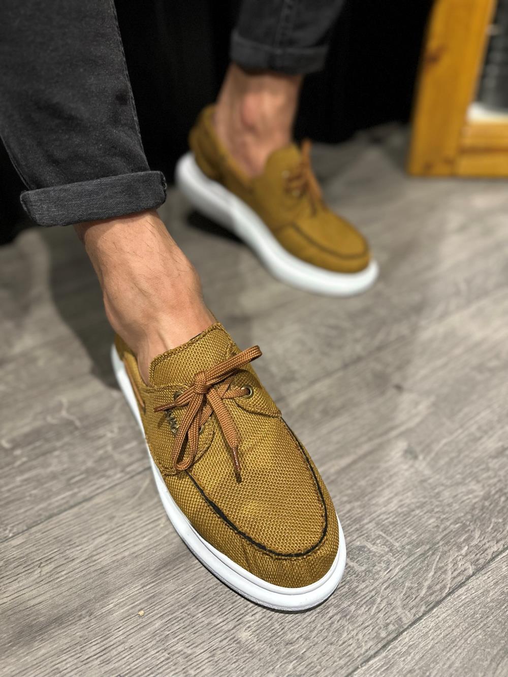 High Sole Seasonal Linen Shoes Tan