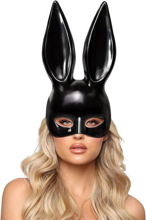 Black Color Extra Luxury Long Eared Rabbit Mask 35x16 cm