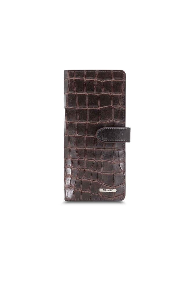 Large Croco Brown Leather Phone Wallet with Card and Money Slots