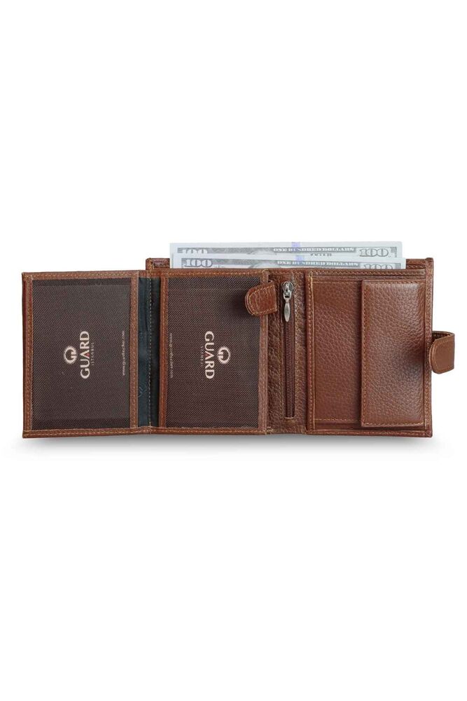 Vertical Tan Leather Men's Wallet with Multi-Compartment Patented