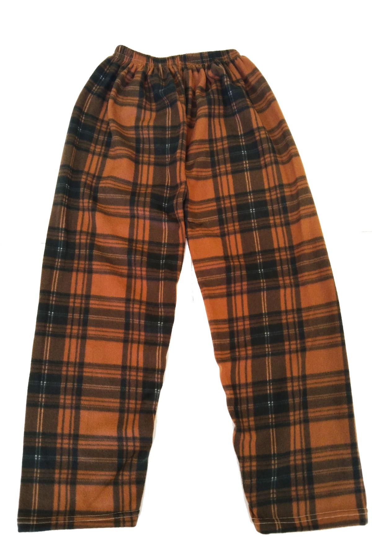 Unisex Fleece Pajama Bottoms Thermal Feature Tan Plaid Pattern Home Wear Pocketless