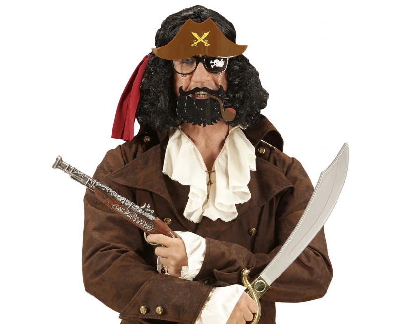 Jack Sparrow Sailor Pirate Pirate Goggles 24x25 cm with Brown Color Hat and Black Beard and Pipe