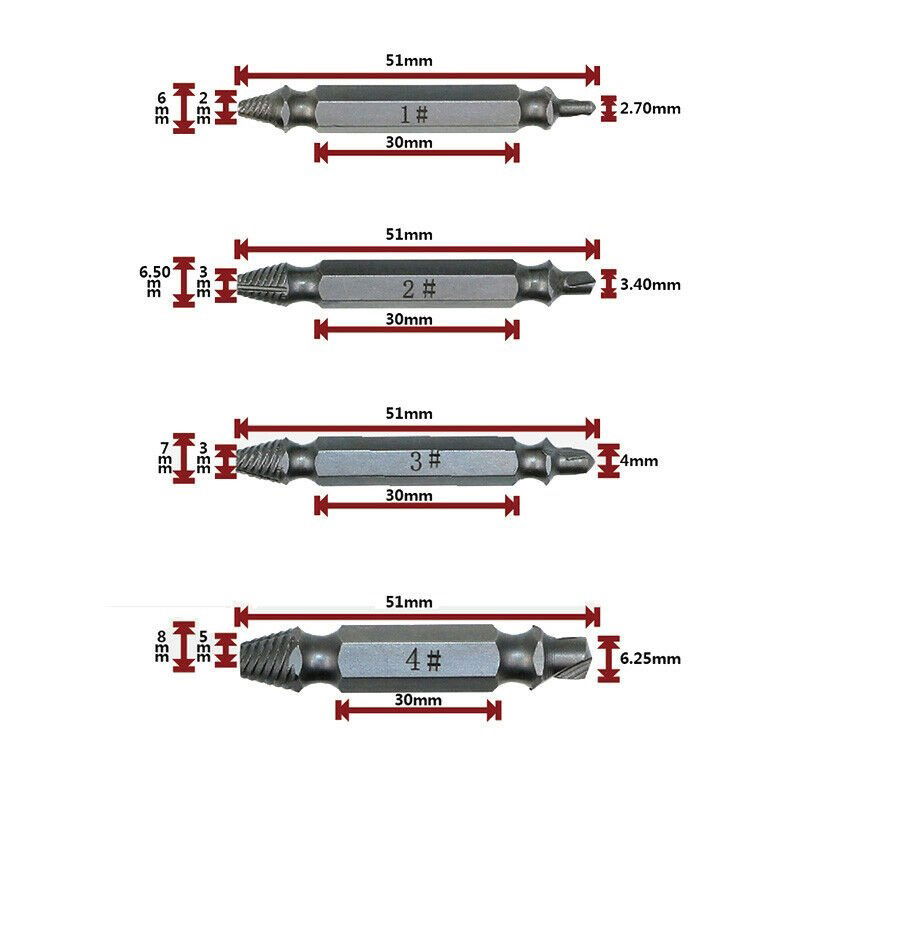 Damaged Screw Remover 4 Different Tips