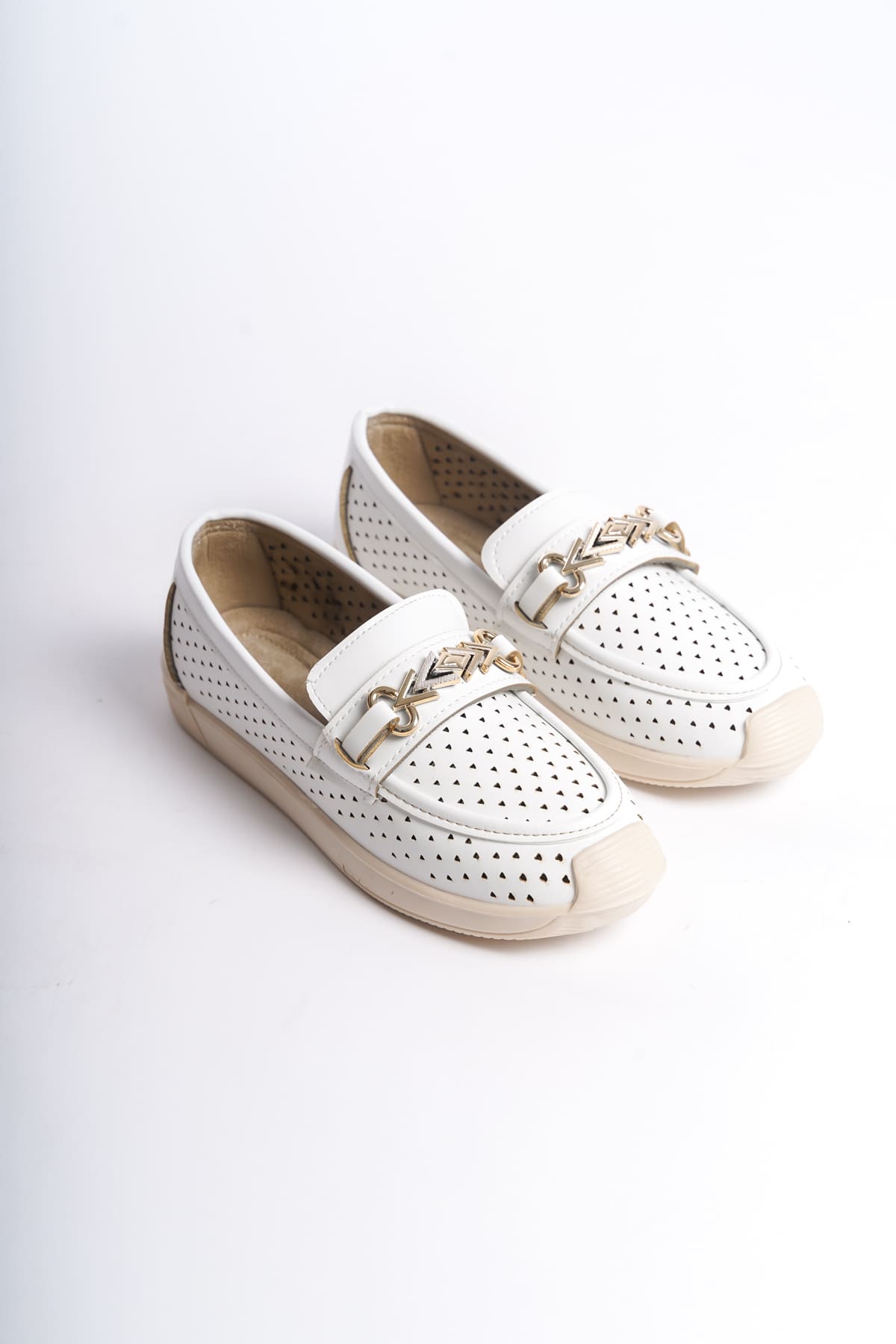 CLZ948 Lace-Up Orthopedic Comfortable Sole Heart Patterned Babet Shoes KT White