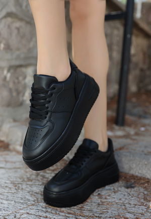 Black Skin Lace-Up Sneakers