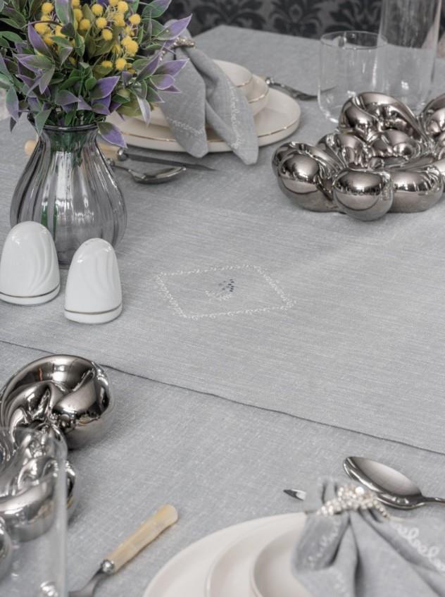 Gray 8 Piece Linen Tablecloth