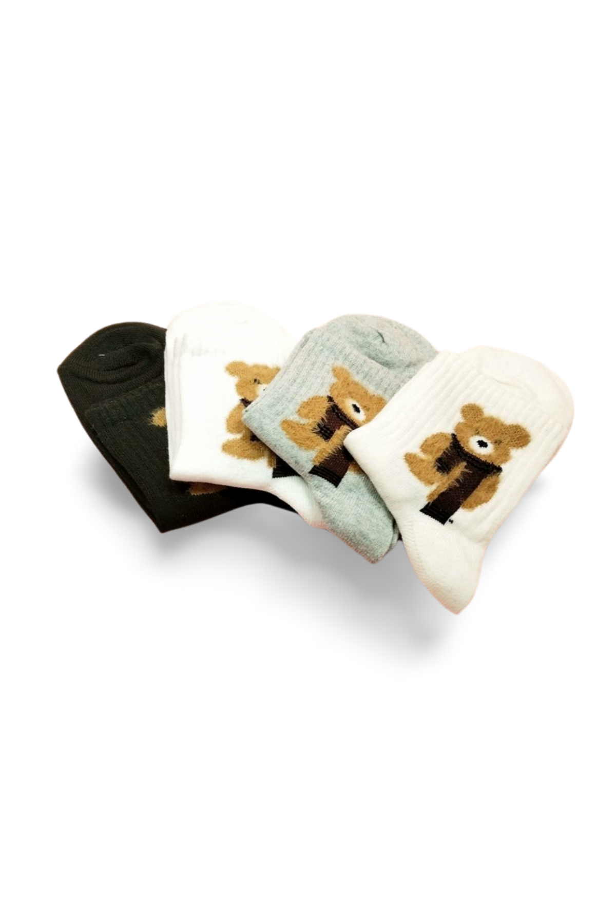 Plush Teddy Bear Embroidered Women Socks 4 Pairs