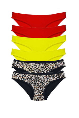 6 Pcs Lycra Women Slip Panties Leopard Red Yellow