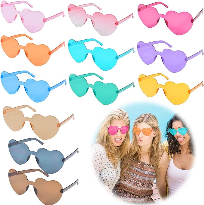 Heart Shaped Rimless Party Glasses 6 Colors 6 Pcs