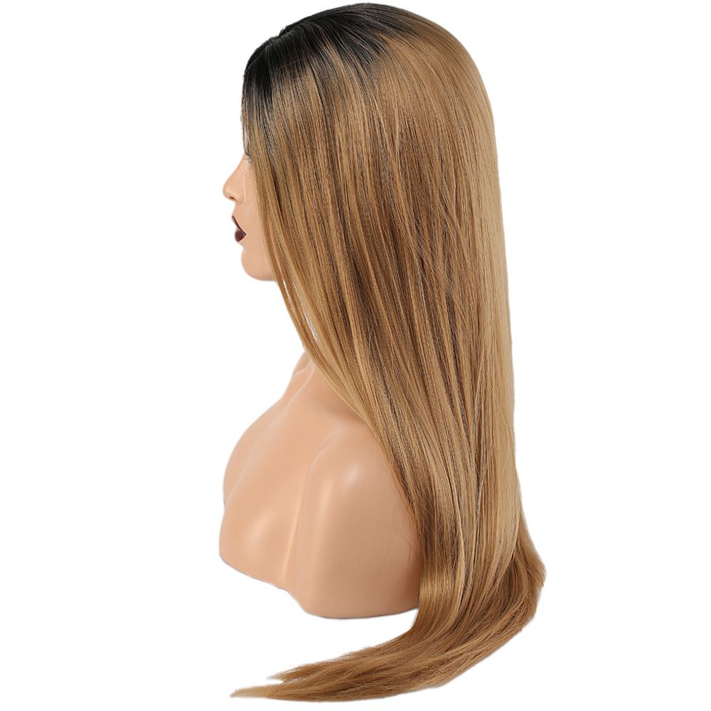 Kanekalon Fiber Synthetic Straight Long Tulle Wig / Black Caramel Long Ombré