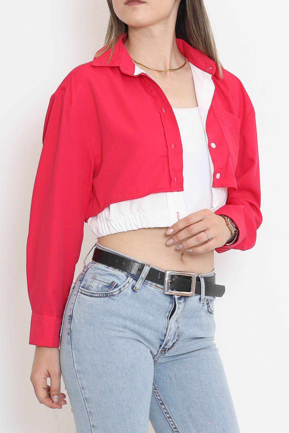 Crop Pocket Shirt Fuchsia