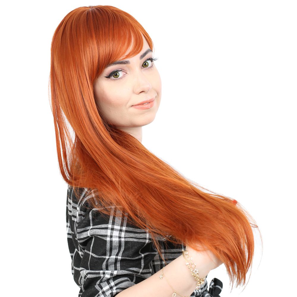 Kanekalon Fiber Synthetic Long Straight Bangs Wig / Copper