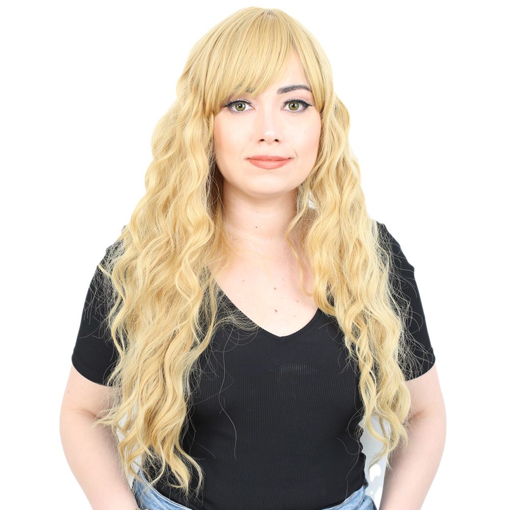 Kanekalon Fiber Synthetic Wig with Long Water Wavy Look with Special Bangs / Yellow