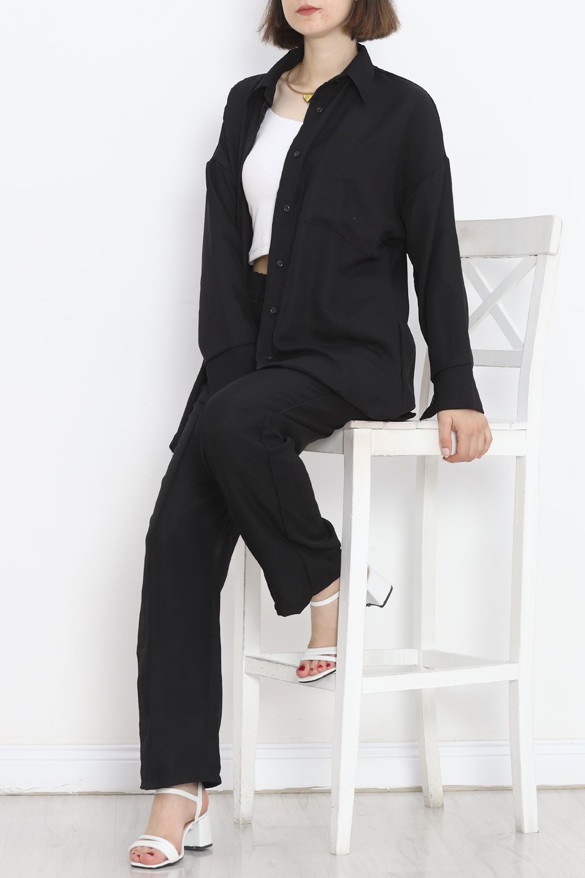 Linen Shirt Suit Black