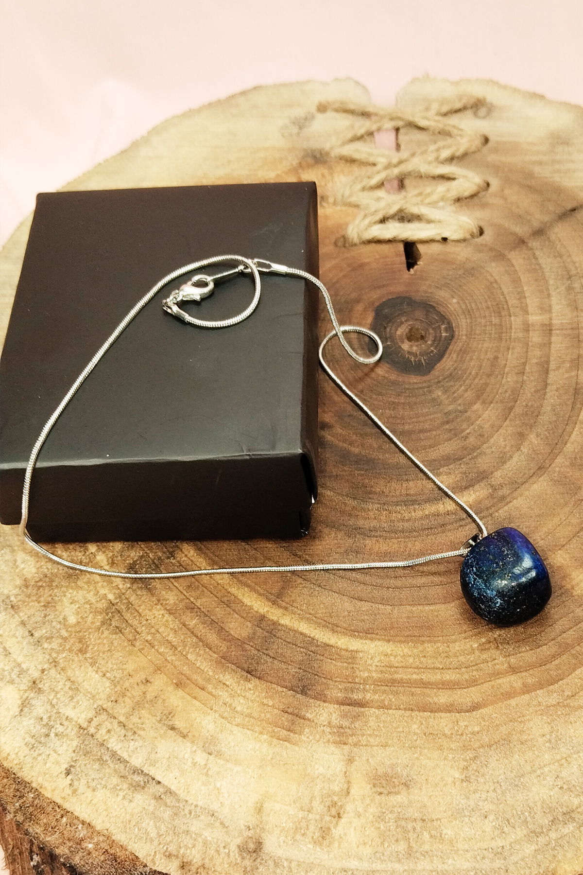 Lapis Lazuri Natural Stone Handmade Pendant with Chain: 2 cm Chain: 20 cm Boxed