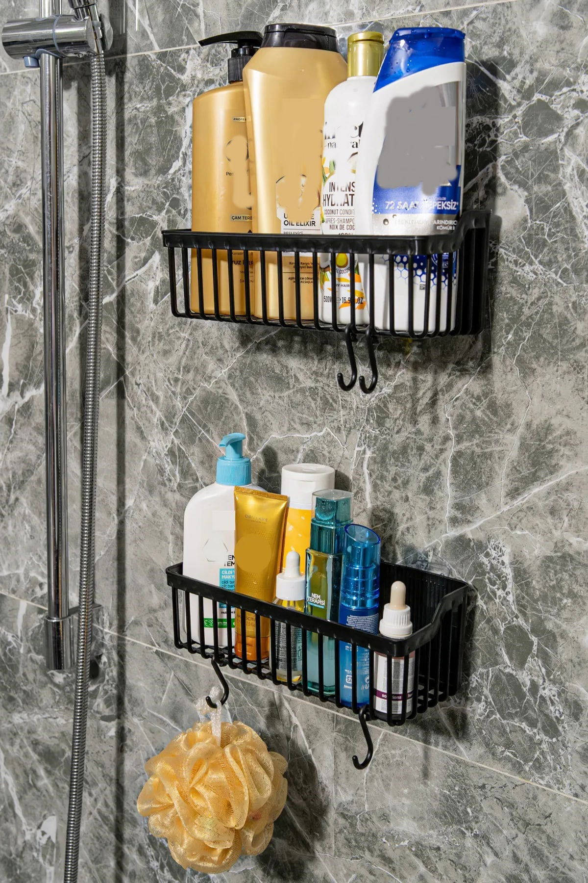 2 Li Plastic Adhesive Hanging Kitchen Bathroom Shelf Organizer Shower Shampoo Holder