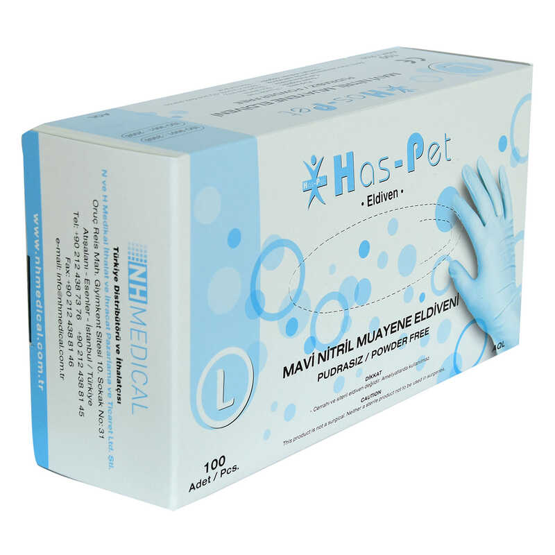 Powder Free Blue Nitrile Gloves Large Size (L) 100 Pack