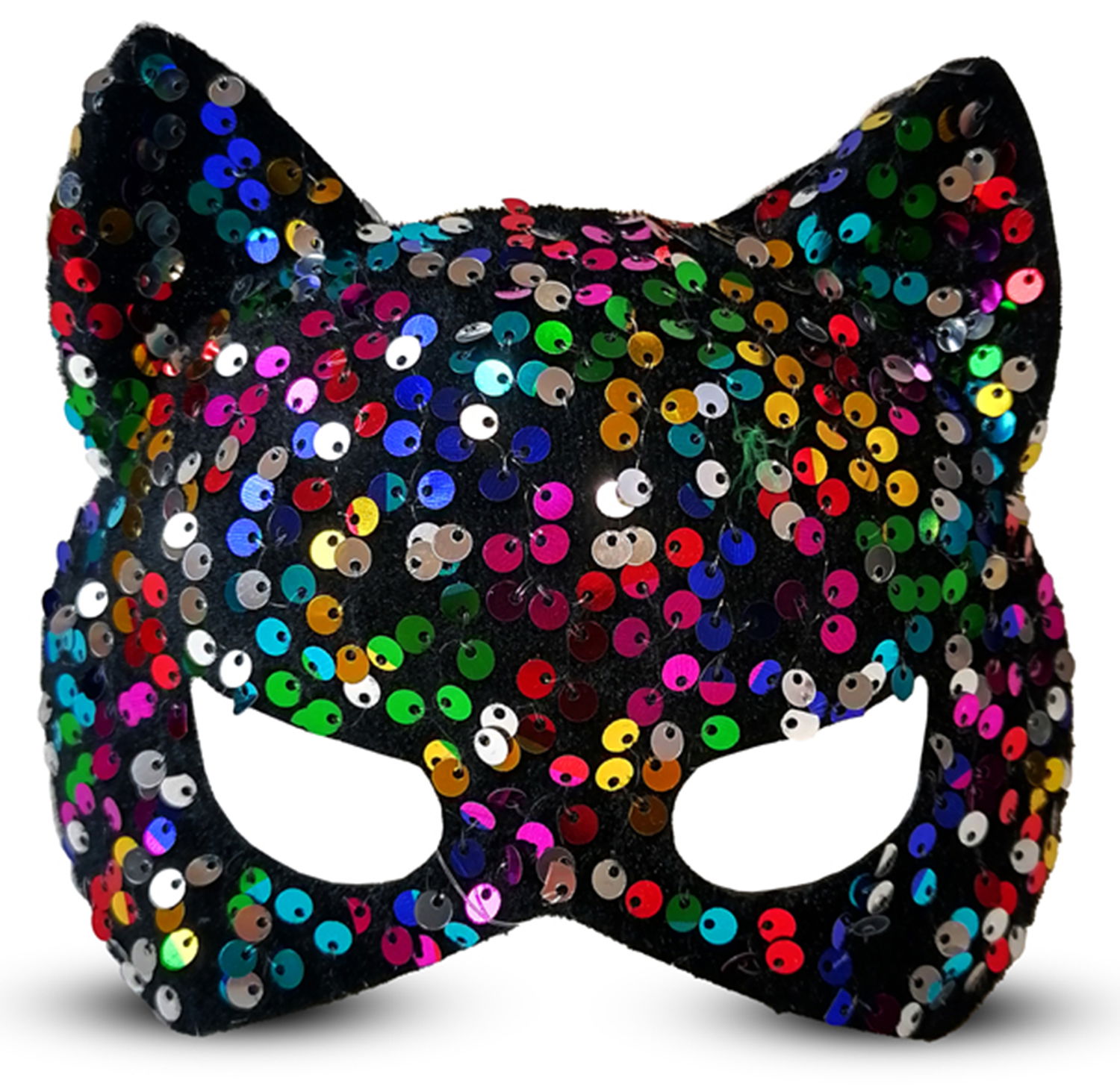 Colorful Sequin Sequin Party Mask on Black Velvet Fabric 16x14 cm