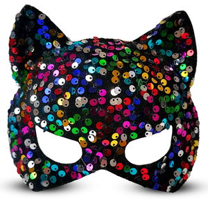 Colorful Sequin Sequin Party Mask on Black Velvet Fabric 16x14 cm