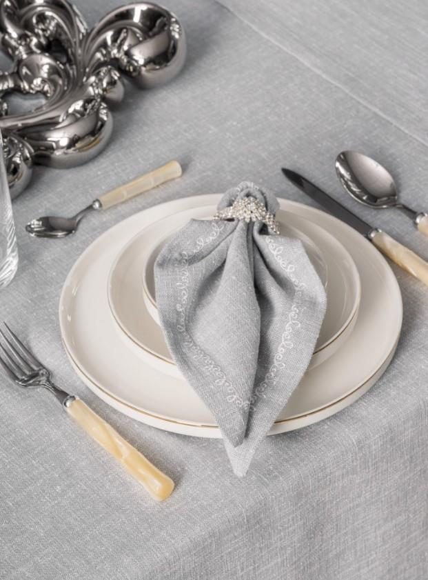 Gray 8 Piece Linen Tablecloth