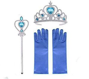 Blue Color Elsa Heart Crown + Elsa Wand + Gloves Set Child Size