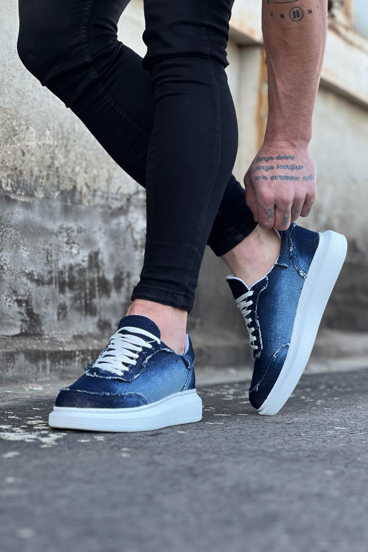 Dark Blue Denim Fabric Men's Casual Shoes