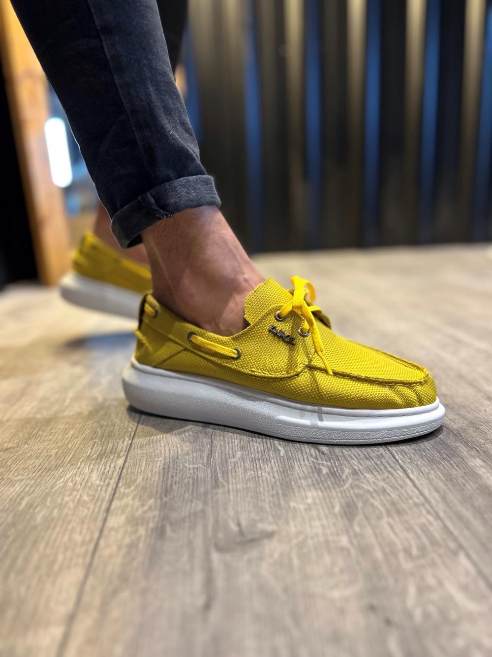 High Sole Seasonal Linen Shoes Yellow