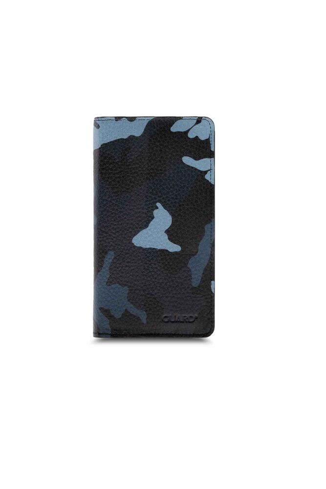 Plus Phone Entry Garni Blue Camouflage Leather Unisex Wallet