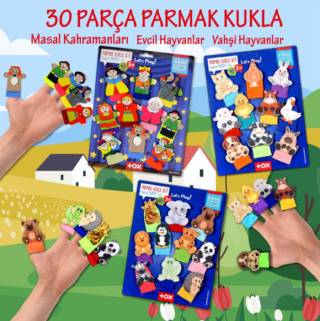 3 Set - 30 Pieces Fairy Tale Heroes, Wild and Domestic Animals Finger Puppet